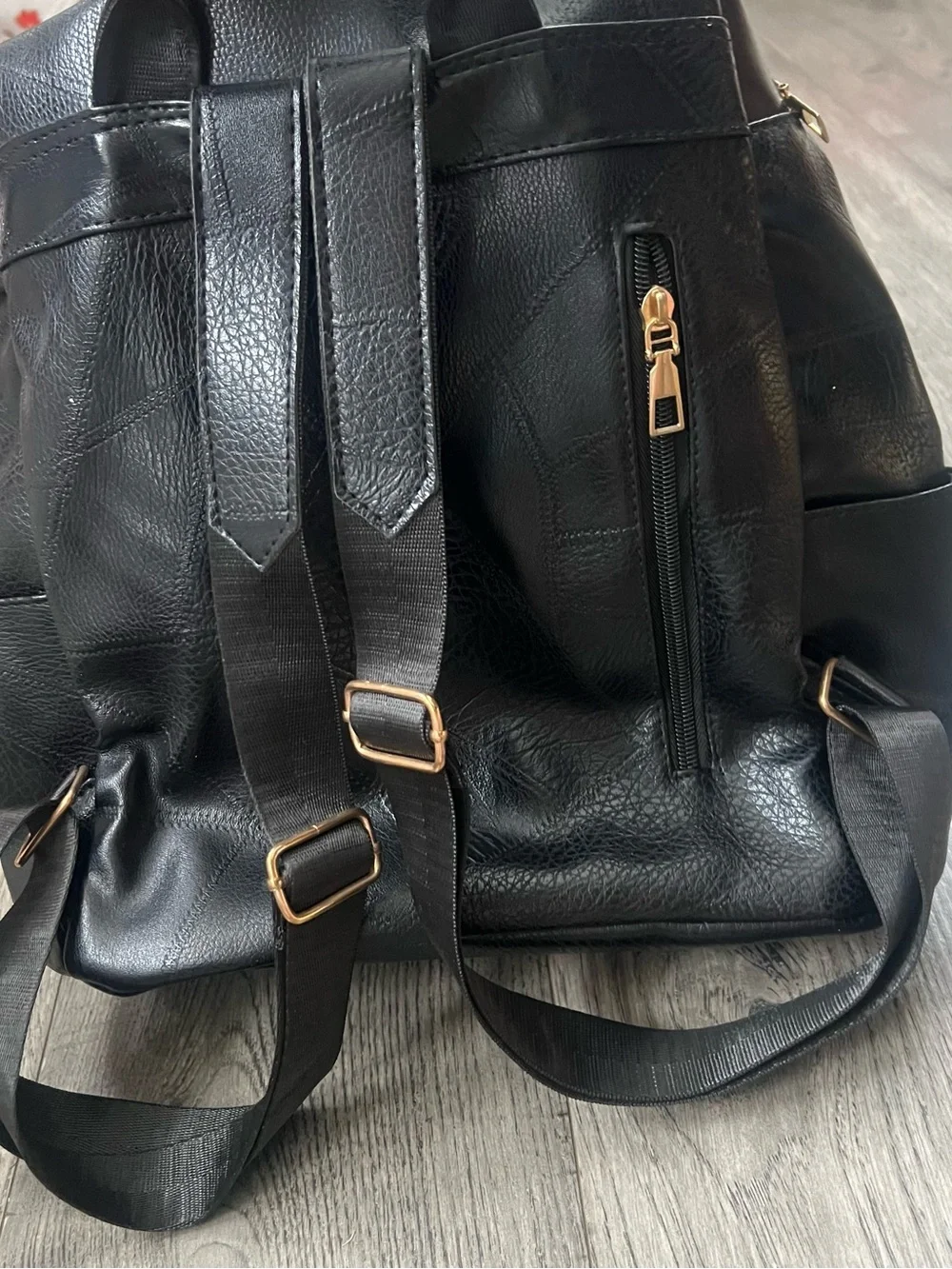 Black Leather women's or Men's Backpack with Gold Hardware